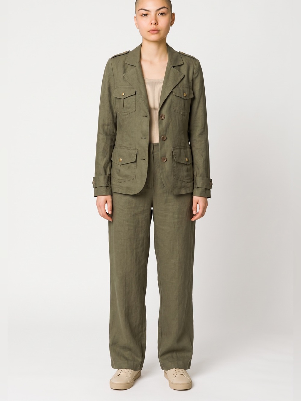 Bisou Bisou Michele Bohbot 100% Linen Utility Safari Jacket - Size Small